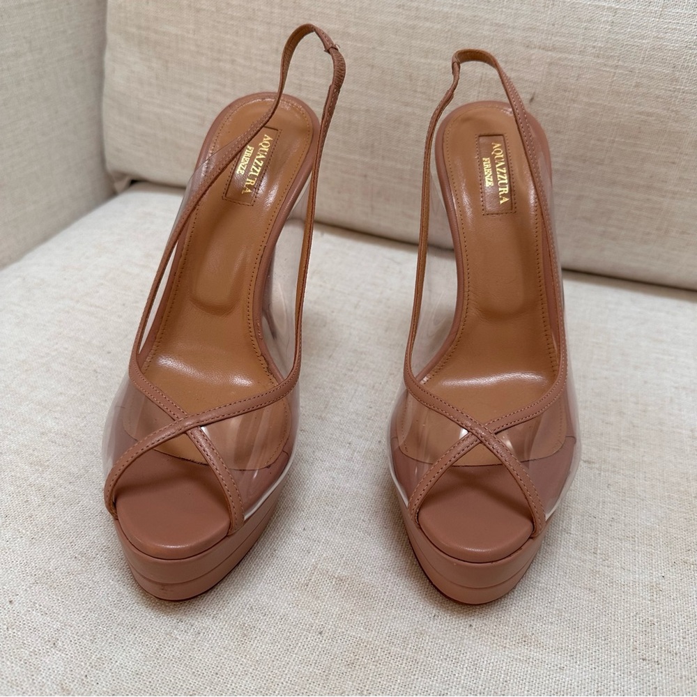 NWT AQUAZZURA Temptation 130mm Platform Leather & PVC Heels 39.5 (US 8.5 - 9.5) - Picture 4 of 12
